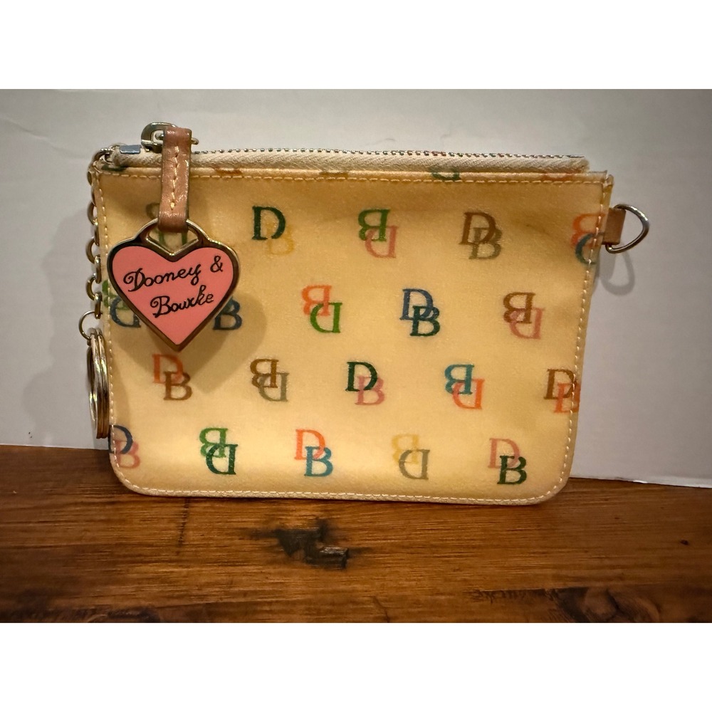 Dooney & Bourke Multi-Color Monogram Coin Purse Pouch Pink Heart Charm Y2K